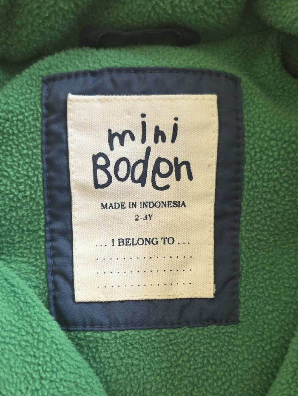 Mini Boden Navy Puffer Vest with Green Fleece - Picture 2 of 5